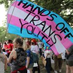 Hundreds of people gathered at Washington Square Park in New Orleans on March 31, 2023, for a march to mark Transgender Day of Visibility. (Greg LaRose/Louisiana Illuminator)