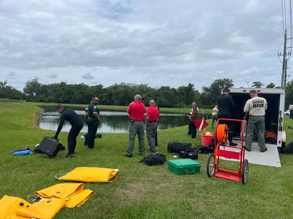 A Flagler County Sheriff's Dive Team was preparing to search the pond near where Erica Bergeron's rental car was last traced on Friday. (FCSO)