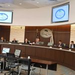 A divided and diminished Palm Coast City Council rejected delaying a controversial ballot proposal. Above, the council on Aug. 27. (© FlaglerLive)