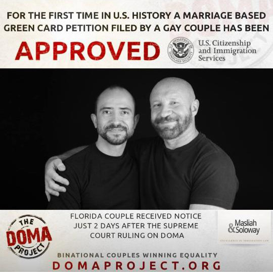 Traian Popov and his Floridian spouse Julian Marsh were quickly featured in an ad celebrating Popov's Green Card. 