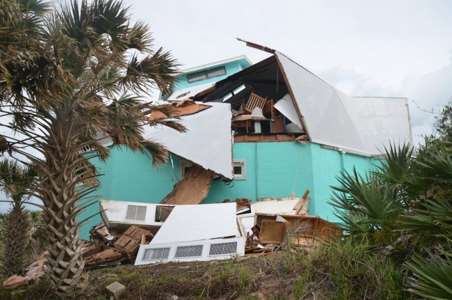 The geodesic dome covered a 5,000 square-foot structure. The owner says he will not rebuild it. (© FlaglerLive)