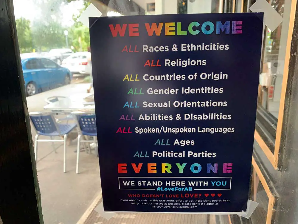 This sign and others like it are now banned in Florida public schools. (© FlaglerLive)