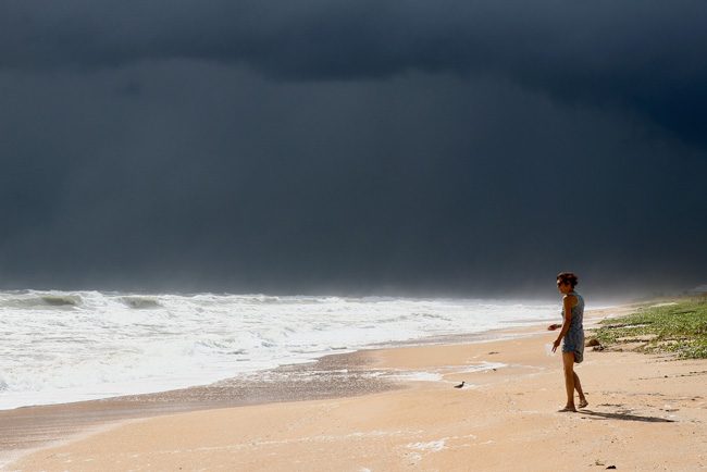 Dorian memories: Christopher Lemke, a local resident, sent us several pictures during the Hurricane Dorian days, including this one of his wife Patricia Lemke, taken Sept. 3, as Dorian was lumbering in from the south. (© Chris Lemke for FlaglerLive)