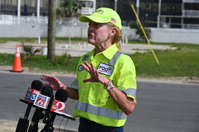 Christine Barone, the DeLand operations engineer for DOT, was in a celebratory mood today. " yeah, it's exciting. It's in it, and it's important. It's important to all of us that we're able to do this and complete this project in a timely manner." (© FlaglerLive)