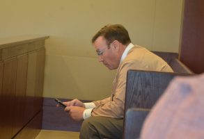 Doug Williams remained in the courtroom for most of today's hearing, spending part of it in the witness box. Click on the image for larger view. (© FlaglerLive)