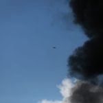 A drone is seen during a suspected drone strike targeting an oil warehouse near Erbil, the capital of Iraq’s Kurdistan Region, on April 1, 2026.