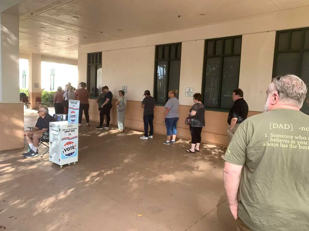 The drop-box at the Flagler County Public Library's early voting site last week. It could only be put to use during voting hours, 10 a.m. to 6 p.m. And it had to be guarded at all times. (© FlaglerLive)