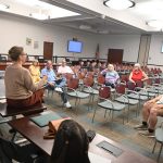 Moderator Georgette Dumont didn't have much to work with at Thursday evening's second community workshop on the ongoing charter review. (© FlaglerLive)
