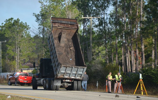 The dump truck is owned by Antonio Diaz of Palm Coast. (© FlaglerLive)