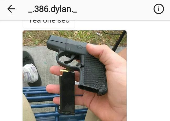 A screen shot from a text by Dylan Straub showing the gun he intended to sell in a meeting at Epic Theater last Friday, following which Straub claimed to have been the victim of an armed robbery. 