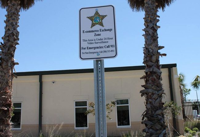 The safe-trading exchange zone is set up at the west end of the parking lot in front of the Sheriff's Office in Bunnell. (FCSO)