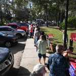 A long line today at an early voting site at the Flagler County Public Library in Palm Coast. (© FlaglerLive)