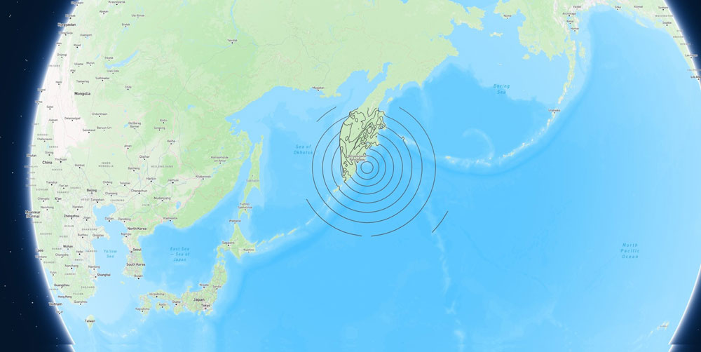 Kamchatka Krai earthquake location. USGS