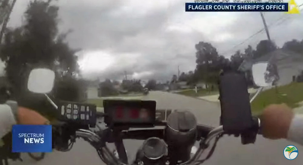 A screen capture from a chase by a Flagler County Sheriff's deputy of an e-bike rider who was eventually arrested. Sheriff Rick Staly showed the video, a news item on Spectrum News, during his budget presentation today, when he discussed a proposed e-bike ordinance.