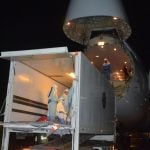 Operation Tranquil Shift loading a containerized biocontainment system outfitted aircraft on April 17, 2017 in Freetown, Sierra Leone