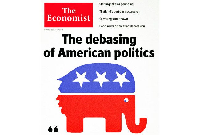 The Economist's covers have always been unequaled. Here's why. The above is the work of Jon Berkeley. The debasing of american politics.