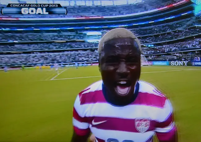 Eddie Johnson after scoring a goal in a Gold Cup game in July. (© FlaglerLive/Fox Sports)