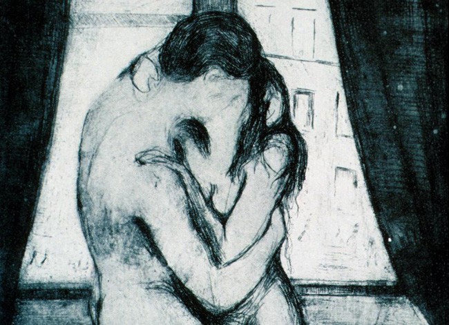 Detail from Edvard Munch's 'The Kiss' (woodcut, 1897-1902)