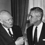 President Dwight Eisenhower with Florida Governor LeRoy Collins in 1955, the year of the polio vaccine rollout and Eisenhower's decision to put the full force of the federal government behind it. (Florida Memory)