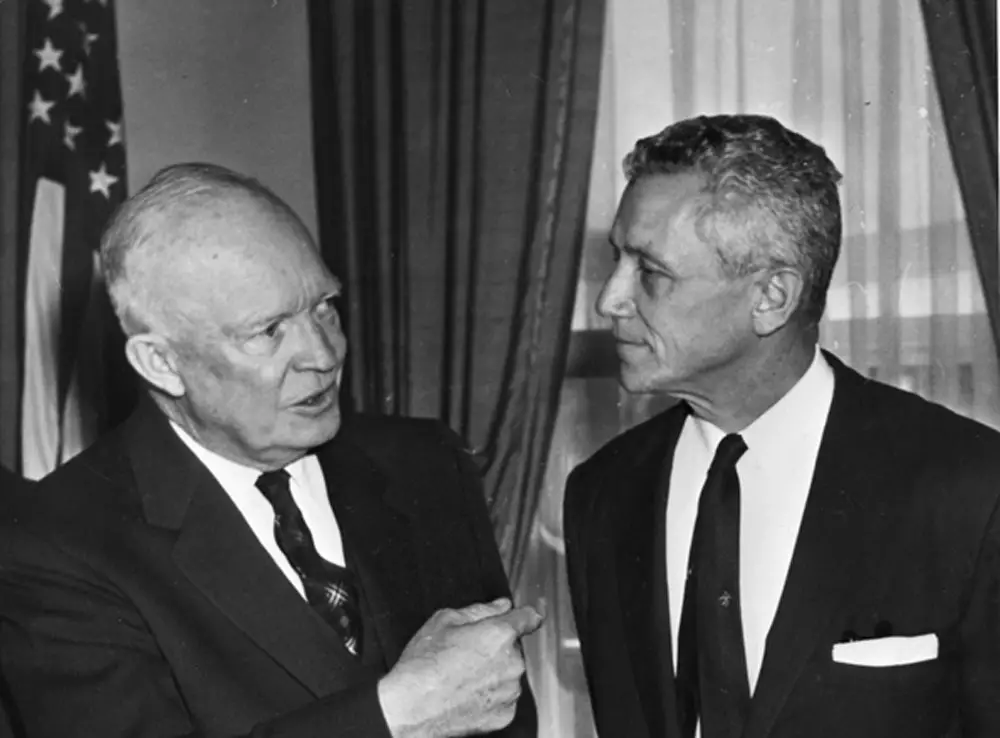 President Dwight Eisenhower with Florida Governor LeRoy Collins in 1955, the year of the polio vaccine rollout and Eisenhower's decision to put the full force of the federal government behind it. (Florida Memory)
