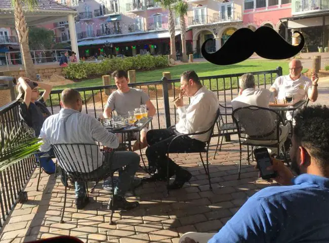 Eckincy's handlebar mustache had turned into its own trademark before its more recent disappearance: Chess on the Porch was one of his recurring events at the Humidor. (© FlaglerLive)