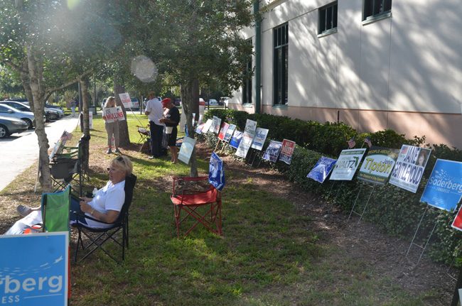 An expanded no-solicitation zone around polling places during election balloting means campaign workers will have to move 150 feet beyond the polling zone. (© FlaglerLive)