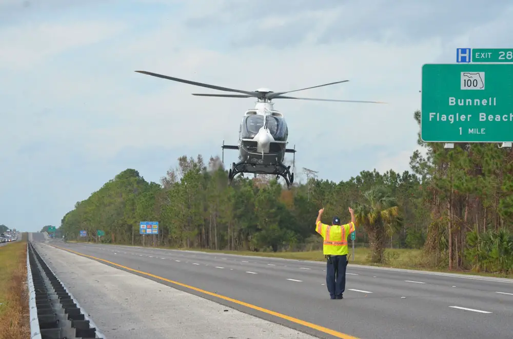 A motorcyclist airlifted from a crash scene on I-95 on April 1 succumbed to his injuries a week later. The image above is a file photo unrelated to that crash. (© FlaglerLive)