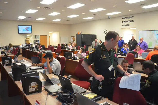 The Emergency Operations Center about a day and a half before Hurricane Matthew's arrival offshore. (© FlaglerLive)