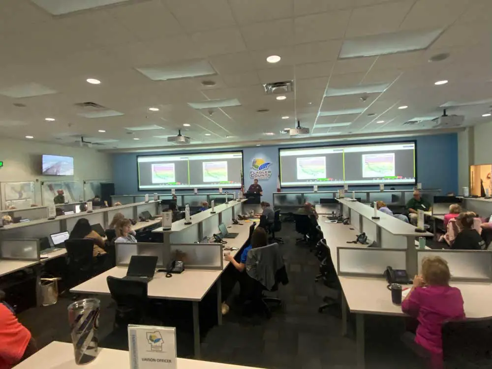 Flagler County's Emergency Operations Center this morning was at Level 1, meaning it is fully staffed with representatives from all local and state agencies and organizations that take part in the emergency response, and will remain at Level 1 through the duration of Hurricane Ian's crossing. (Bob Pickering/EOC)