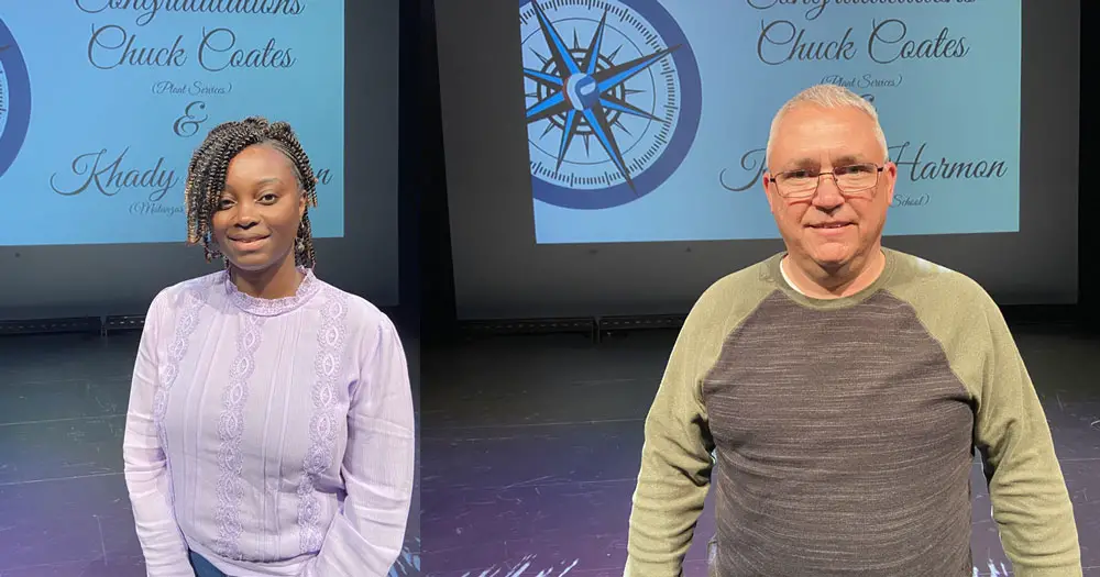 Khady Harmon, a physics and chemistry teacher at Matanzas High School was named Teacher of the Year, and Chuck Coates, a project manager with Plant Services was named Employee of the Year. (Flagler Schools)