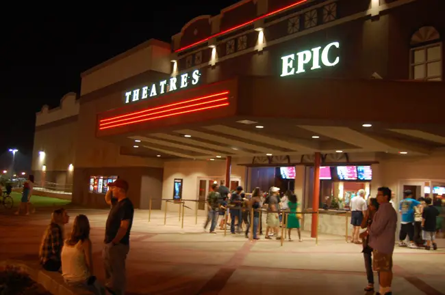 Epic Theatres in Palm Coast's Town Center, seen here in a file photo, was briefly evacuated Saturday night. (© FlaglerLive)