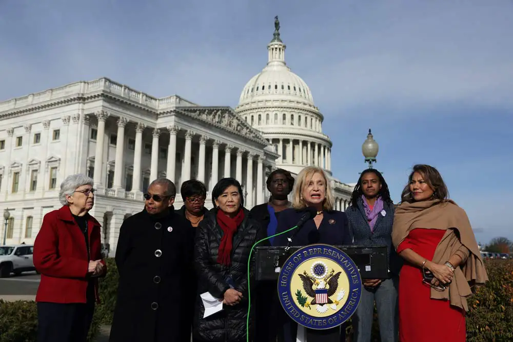 U.S. Rep. Carolyn Maloney speaks during a press conference in December 2022, calling to affirm the Equal Rights Amendment to the Constitution. Alex Wong/Getty Images