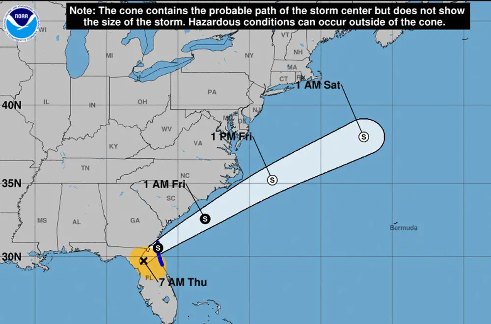 Eta was moving across northeast Florida rapidly Thursday. 