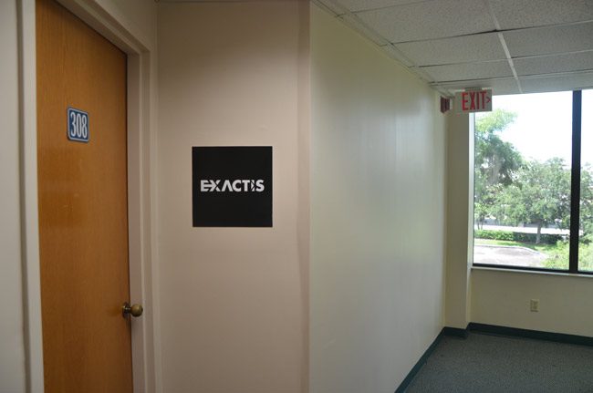 Exactis's nondescript office in the Katz building on Florida Park Drive in Palm Coast. (© FlaglerLive)