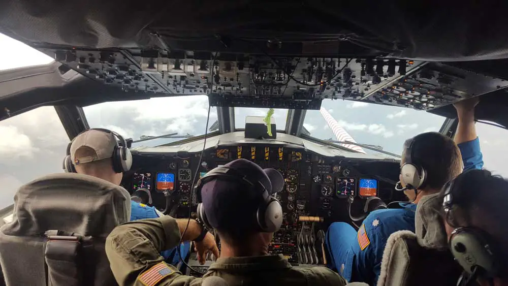 Flying into Hurricane Harvey aboard a a P-3 Hurricane Hunter nicknamed Kermit in 2018. (Lt. Kevin Doreumus/NOAA)