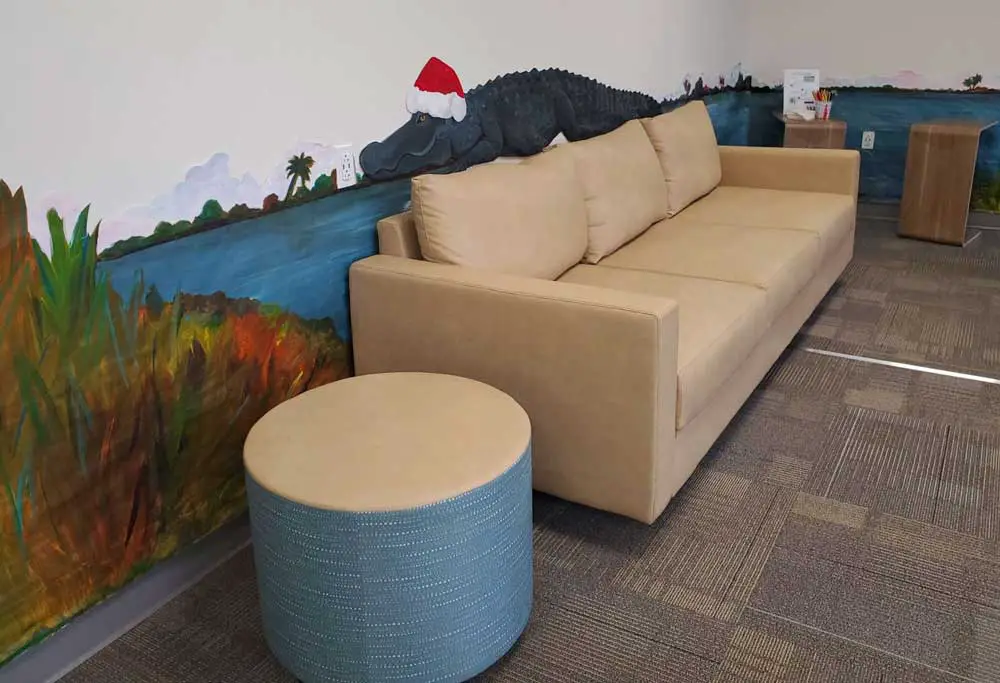A faculty lounge at the University of Florida. The couch is not tenured. (UF)