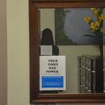 A mirror at the Family Life Center's offices. The center runs the county's only shelter for abused people. (© FlaglerLive)