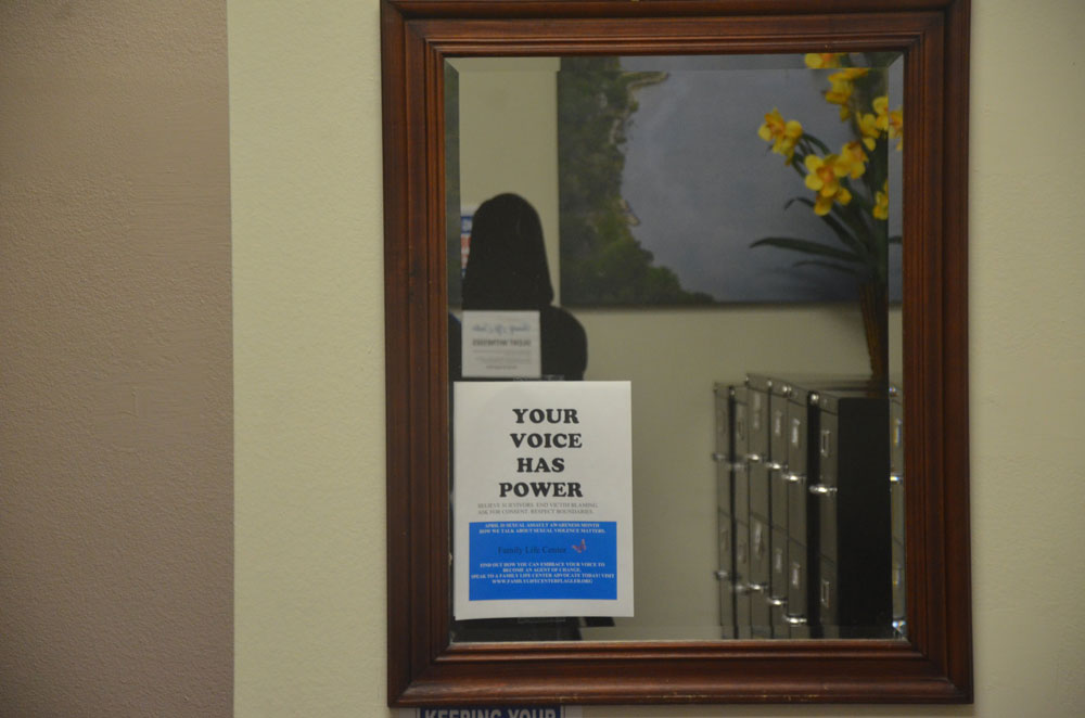 A mirror at the Family Life Center's offices. The center runs the county's only shelter for abused people. (© FlaglerLive)