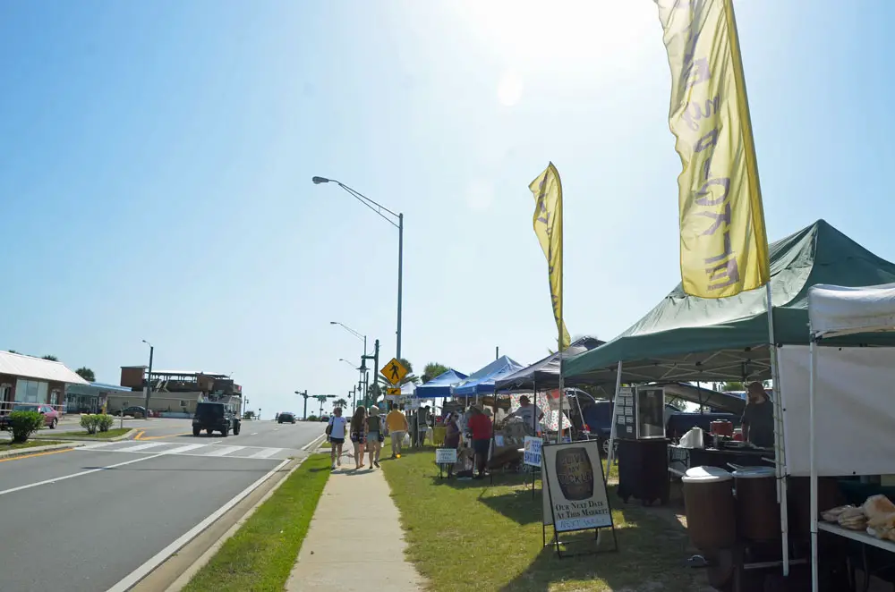 The Flagler Beach Farmers' Market in its heyday, in 2015. A 97-room hotel is proposed for the site along State Road 100, returning the 1.3-acre parcel to its former uses. (© FlaglerLive)