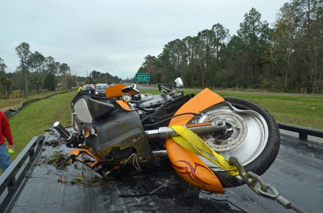 The motorcyclist was riding a Harley north on U.S. 1. The wreck was not discovered for several hours. Click on the image for larger view. (© FlaglerLive)