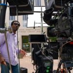 Not inside: News cameras set up outside the E. Barrett Prettyman U.S. Federal Courthouse, where former President Donald Trump was due in court on Aug. 2, 2023.