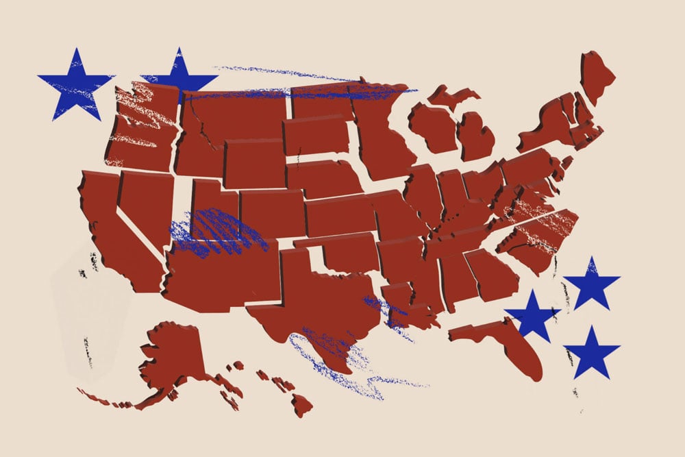 States' rights have an odious history, but they are coming back in favor against the overreach of an odious presidency. (Illustration by Alex Cochran for Stateline)