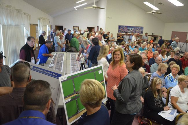 Some 150 people turned out Thursday evening  to hear the transportation department's unveiling of the road reconstruction project for the south portion of State Road A1A. (© FlaglerLive)