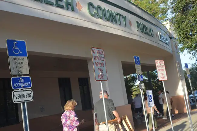 The public library on Palm Coast Parkway will be busy with FEMA's recovery center and early voting over the next couple of weeks. (© FlaglerLive)