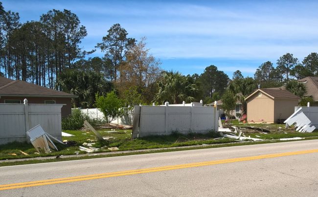 The scene along Rymfire Drive this morning, a few hours after the crash. Click on the image for larger view. (© FlaglerLive)