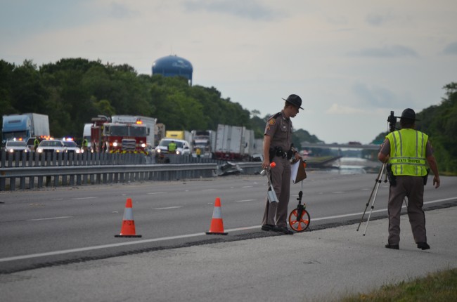 FHP investigators in the southbound lanes. (c FlaglerLive)