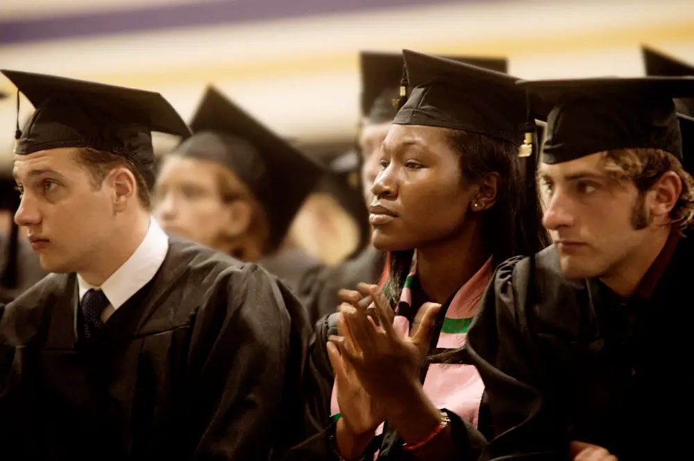raduation is less likely for students at less selective schools. (Andy Sacks via Getty Images)