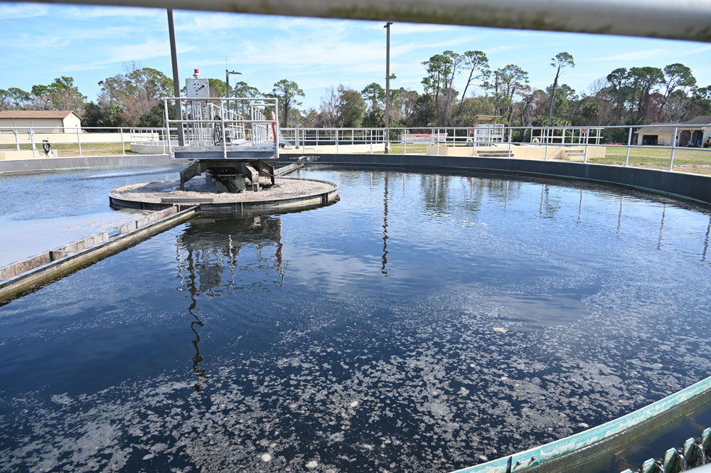 A filtering tank at Wate Water Treatment #1, Palm Coast's oldest sewer plant, in the Woodlands. The p[lant is in for a $200 million makeover. (© FlaglerLive)