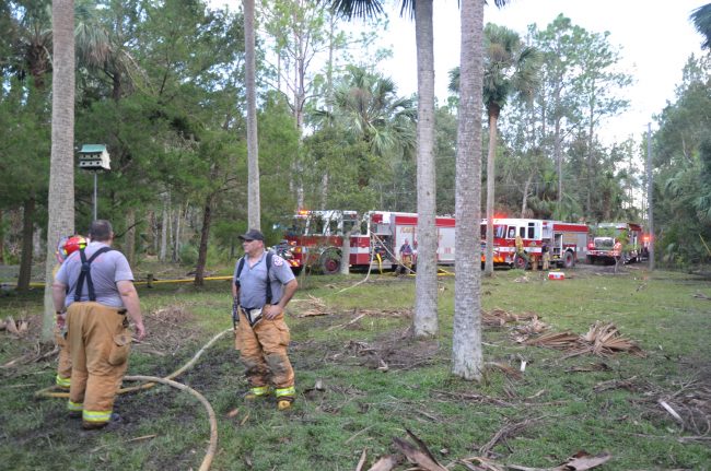 Firefighters' work wasn;t done: there was the matter of getting all their engines out of the bog. Click on the image for larger view. (c FlaglerLive)