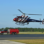 The new FireFlight arrives at the Flagler County airport Wednesday morning. (© FlaglerLive)